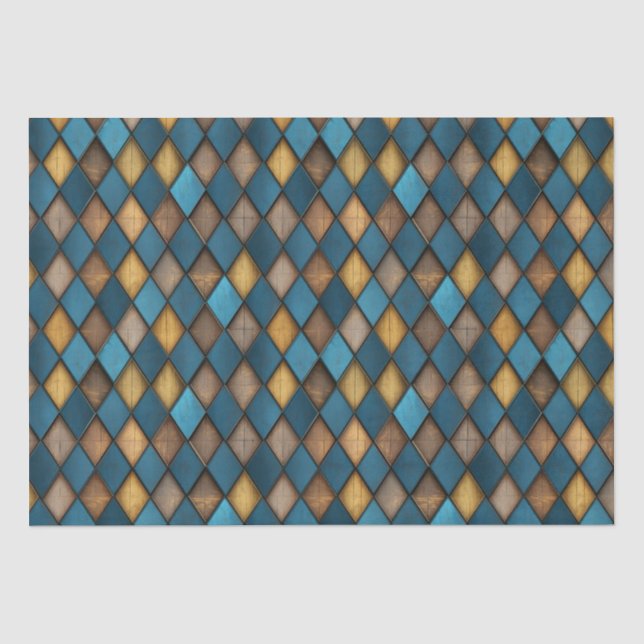 MITTELBLAUE HARLEQUIN HOLZMETALLDEKOUPATION SEIDENPAPIER (Vorderseite)