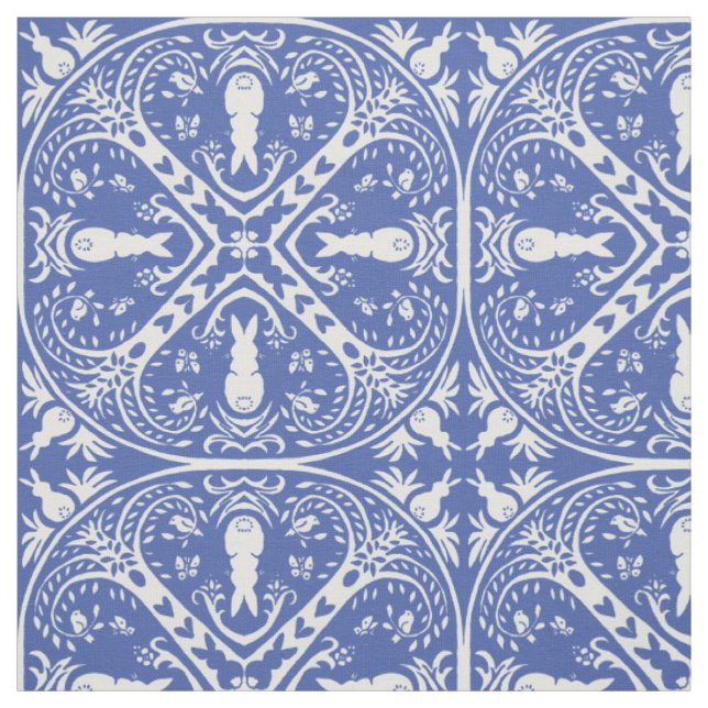 Mittelblauer Kaninchen-Medallion-Muster Niedlich Stoff (Muster)