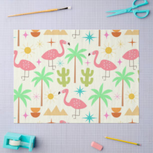 Mittelepochiger Palm Springs Flamingo mit Bäumen Seidenpapier