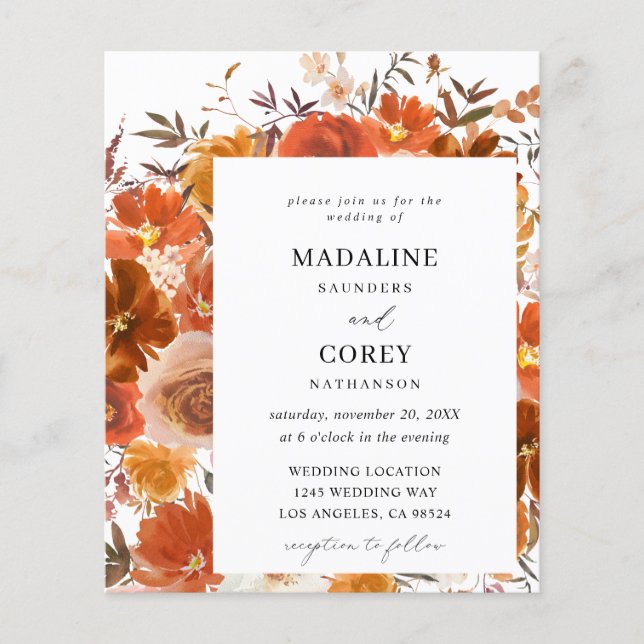 Mittelfristige Rot- und Orange-Fall-Blumenhochzeit Flyer (Vorne)