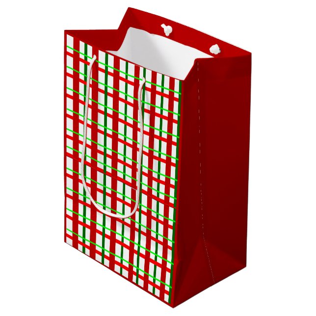 Mittelglänzende Karierte Weihnachtsgeschenktasche Mittlere Geschenktüte (Vorderseite Schrägansicht)