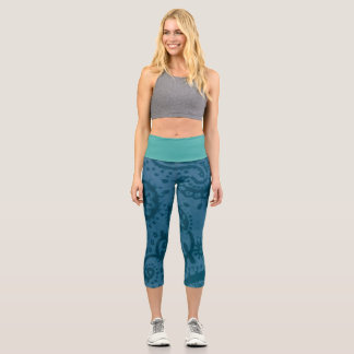 MITTELHOHE blaue Paisley-Capri-Leggings Capri Leggings