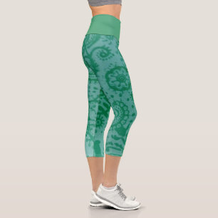 MITTELHOHE Dunkel-Türkis-Paisley-Capri Capri Leggings