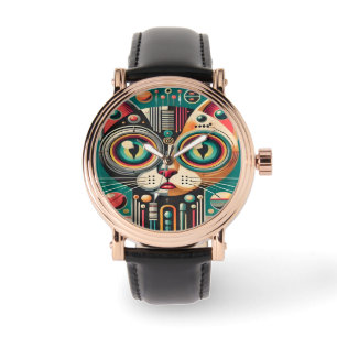 Mitteljahrs-Retro-Futuristikkatze Armbanduhr
