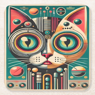 Mitteljahrs-Retro-Futuristikkatze Rechteckiger Pappuntersetzer
