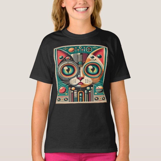 Mitteljahrs-Retro-Futuristikkatze T-Shirt (Vorderseite)