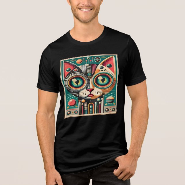 Mitteljahrs-Retro-Futuristikkatze Tri-Blend Shirt (Vorderseite)