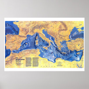 " Mittelme er: 1982 Meeresboden Relief NG-Karte .. Poster