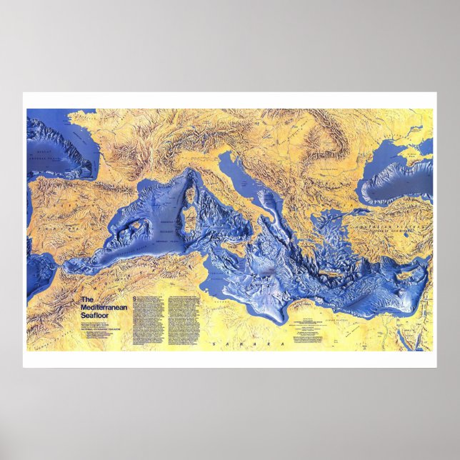 " Mittelme er: 1982 Meeresboden Relief NG-Karte .. Poster (Vorne)