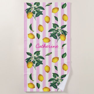 Mittelmeer-Antik-Limonen Rosa Streifen Name Strandtuch