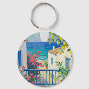 Mittelmeer Balkon Zitrone Bougainvillea Meerblick Schlüsselanhänger