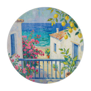 Mittelmeer Balkon Zitrone Bougainvillea Meerblick Schneidebrett