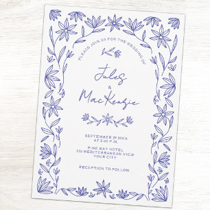 Mittelmeer Blaue Wildblume QR-Code Hochzeit Einladung