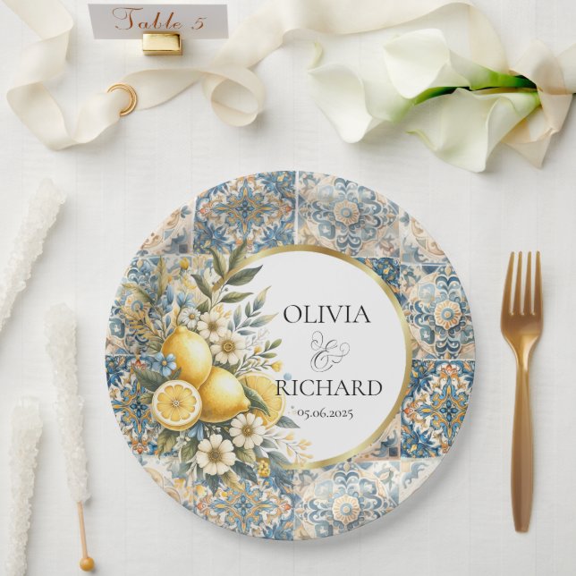 Mittelmeer Blume Italienisch Positano Lemon Pappteller (Hochzeit)