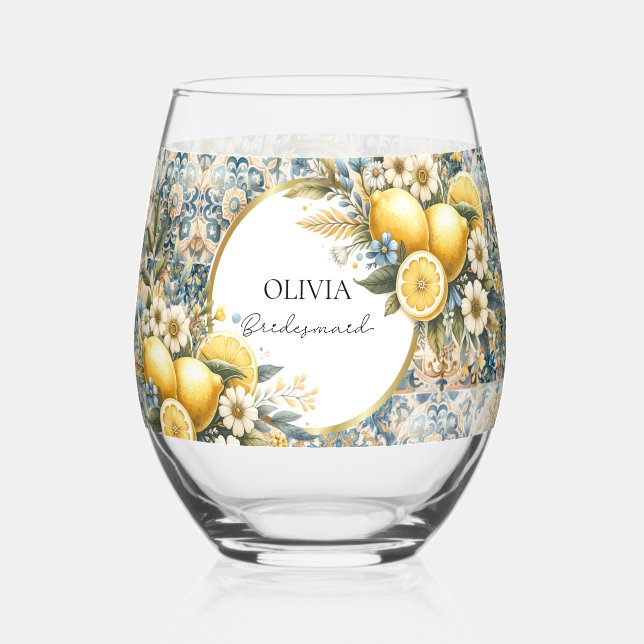 Mittelmeer Blume Italienisch Positano Lemon Weinglas Ohne Stiel (Rückseite)