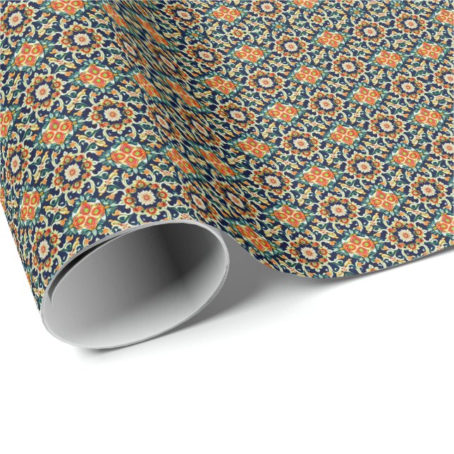 Mittelmeer-Blumenmuster Geschenkpapier (Rolleneckpunkt)