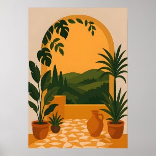 Mittelmeer-Bogen-Gartenblick-Wandkunst Poster