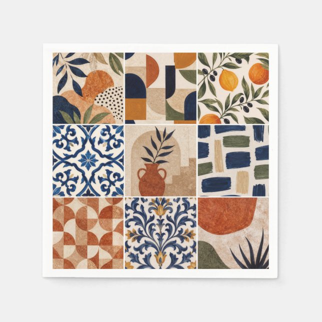Mittelmeer Boho-Fliesenmuster Serviette (Vorderseite)