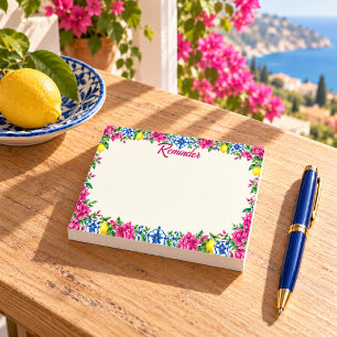 Mittelmeer-Bougainvillea Zitronen & Blaue Fliesen Post-it Klebezettel