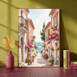 Mittelmeer-Dorf-Gasse Aquarell Poster