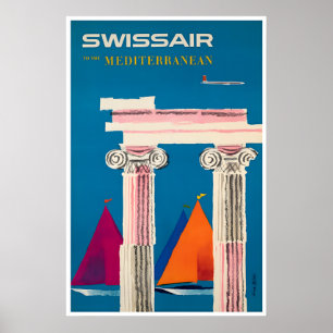 Mittelmeer-Druck Schweizer Flugreiseplakat Mitte Poster
