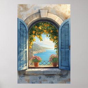 Mittelmeer-Fensterblickrahmen Küste Zitrone Balkon Poster