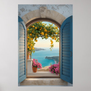 Mittelmeer-Fensterblickrahmen - Küstenlemon Poster