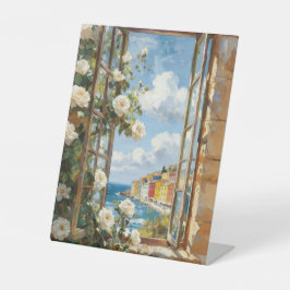 Mittelmeer-Fensterrosen-Kunstkarte Sockelschild