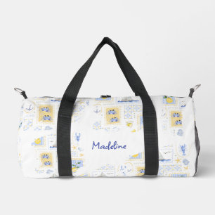 Mittelmeer-Fliese Zitrone Küsten-Monogramm Name Duffle Bag