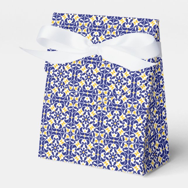 Mittelmeer Fliesen Blau-Gelb Muster Geschenkschachtel (Vorderseite)