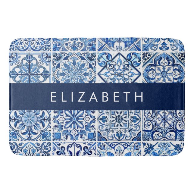 Mittelmeer-Fliesen, Portugal, Azulejo, Ihr Name Badematte (Vorderseite)