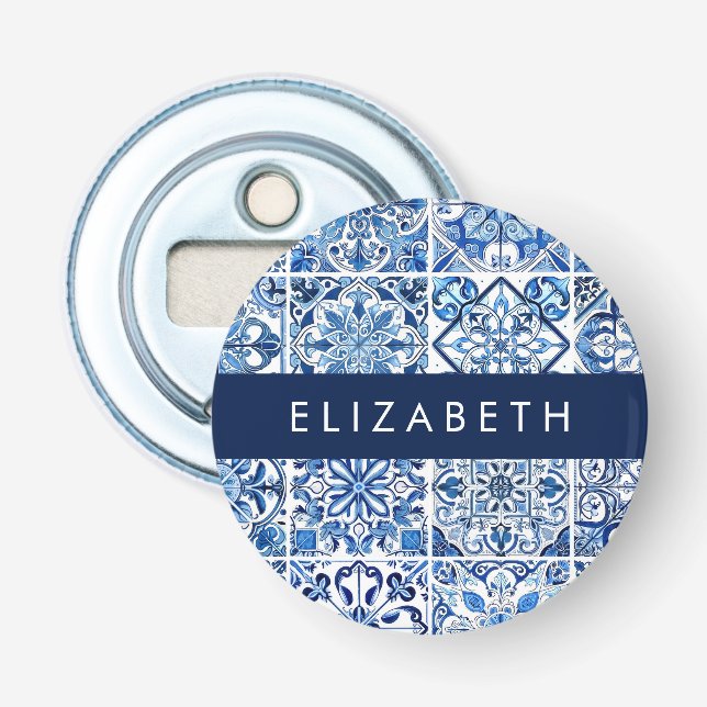 Mittelmeer-Fliesen, Portugal, Azulejo, Ihr Name Flaschenöffner (Vorderseite)