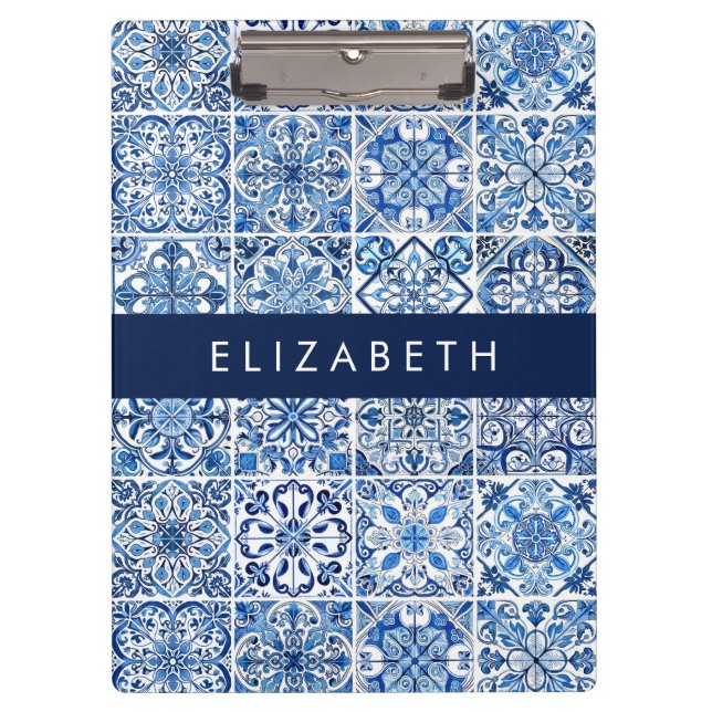 Mittelmeer-Fliesen, Portugal, Azulejo, Ihr Name Klemmbrett (Vorderseite)