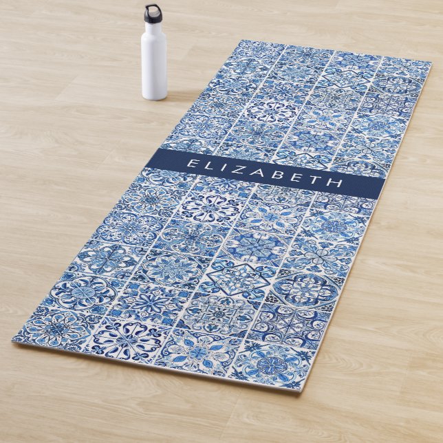 Mittelmeer-Fliesen, Portugal, Azulejo, Ihr Name Yogamatte (Beispiel)