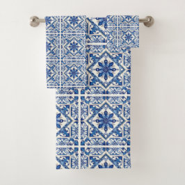 Mittelmeer-Fliesen, Portugal, Azulejo, Majolica Badhandtuch Set