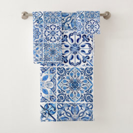 Mittelmeer-Fliesen, Portugal, Azulejo, Majolica Badhandtuch Set