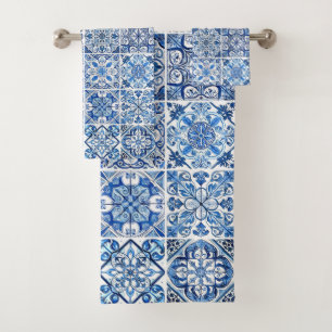Mittelmeer-Fliesen, Portugal, Azulejo, Majolica Badhandtuch Set