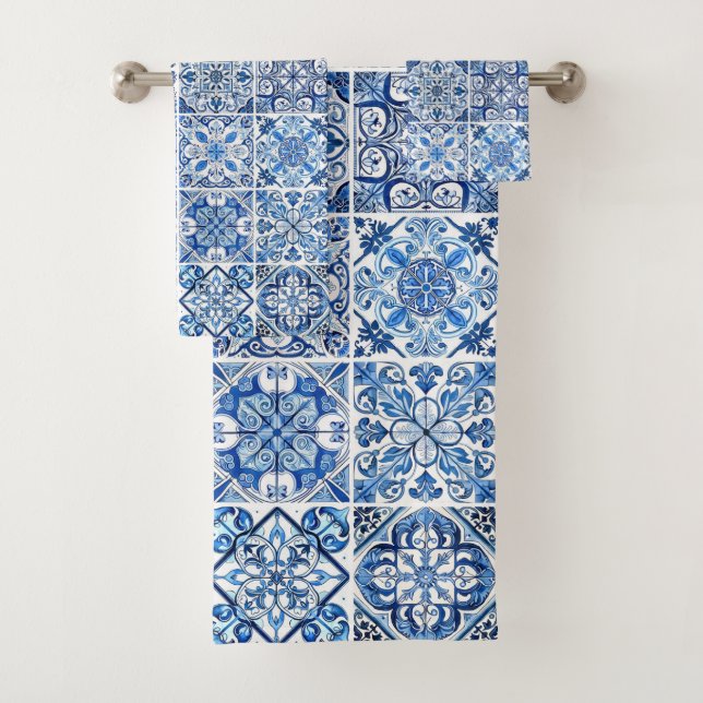 Mittelmeer-Fliesen, Portugal, Azulejo, Majolica Badhandtuch Set (Insitu)