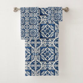 Mittelmeer-Fliesen, Portugal, Azulejo, Majolica Badhandtuch Set