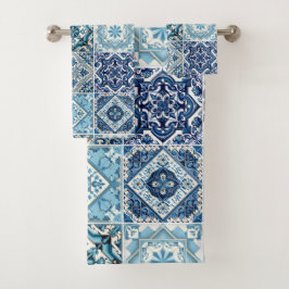 Mittelmeer-Fliesen, Portugal, Azulejo, Majolica Badhandtuch Set