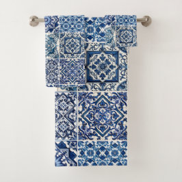 Mittelmeer-Fliesen, Portugal, Azulejo, Majolica Badhandtuch Set