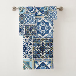 Mittelmeer-Fliesen, Portugal, Azulejo, Majolica Badhandtuch Set