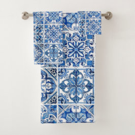Mittelmeer-Fliesen, Portugal, Azulejo, Majolica Badhandtuch Set