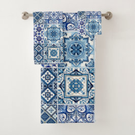 Mittelmeer-Fliesen, Portugal, Azulejo, Majolica Badhandtuch Set
