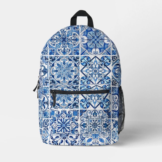Mittelmeer-Fliesen, Portugal, Azulejo, Majolica Bedruckter Rucksack (Vorderseite)