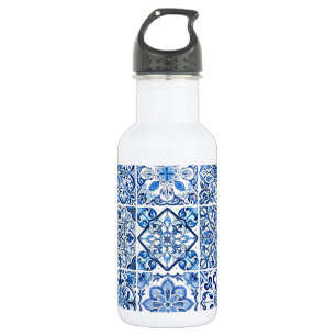 Mittelmeer-Fliesen, Portugal, Azulejo, Majolica Edelstahlflasche