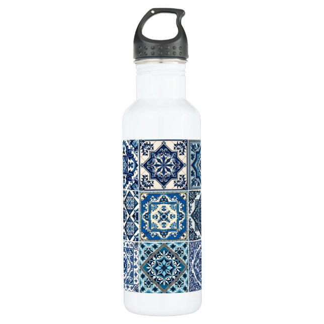 Mittelmeer-Fliesen, Portugal, Azulejo, Majolica Edelstahlflasche (Vorderseite)