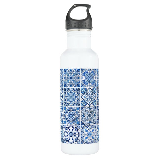 Mittelmeer-Fliesen, Portugal, Azulejo, Majolica Edelstahlflasche (Vorderseite)