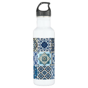 Mittelmeer-Fliesen, Portugal, Azulejo, Majolica Edelstahlflasche
