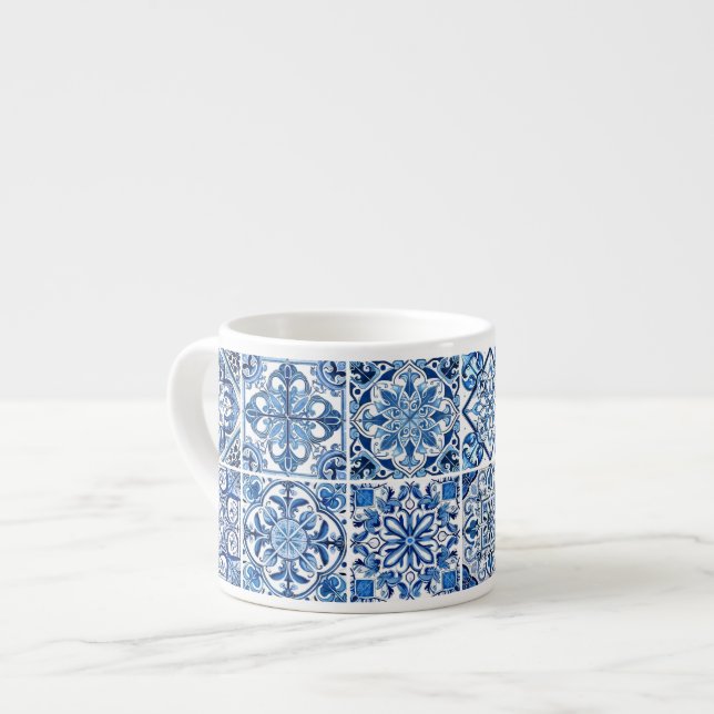Mittelmeer-Fliesen, Portugal, Azulejo, Majolica Espressotasse (Vorderseite Links)